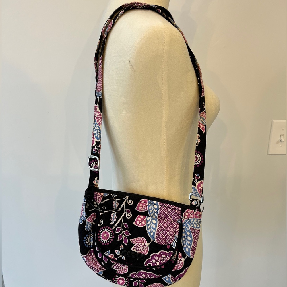 Vera Bradley Crossbody Purse Lizzy Alpine Floral Small Black Blue & Purple